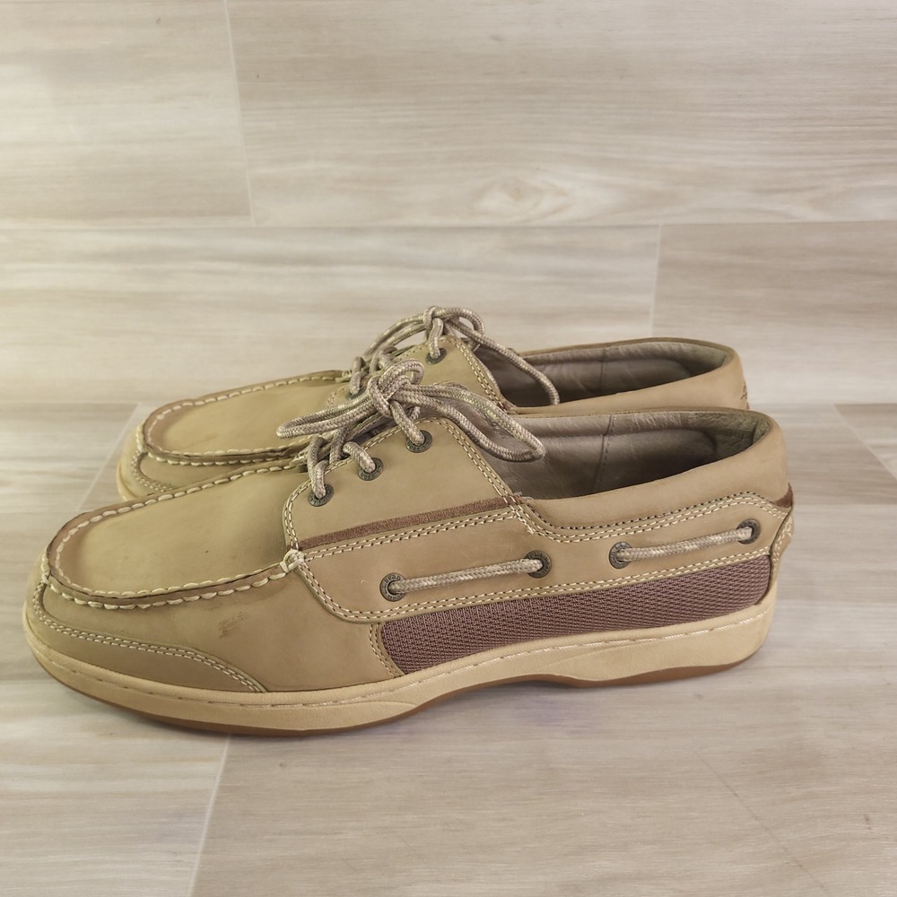 L L Bean boat comfort loafers Tan Size 12 Wide Leather Mesh Walking Casual